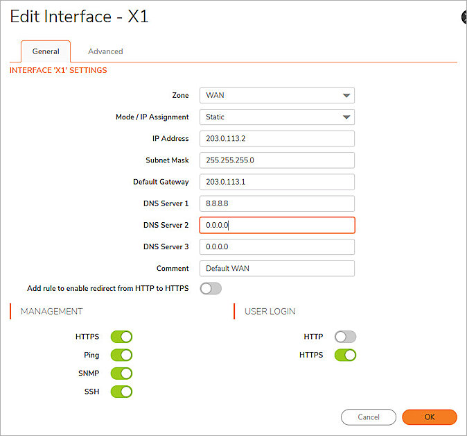 Screenshot of SonicWall, Basic Settings 1